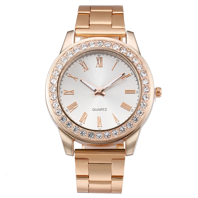 Новый цвета: золотистый серебристый Роскошные Нержавеющая сталь часы Аналоговые