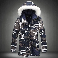male fur collar hooded wadded camouflage parkas mens military medium long winter coat thickening warm cotton padded jacket