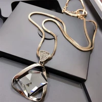women fashion rhinestone triangle pendant necklace sweater chain jewelry gift dropshipping
