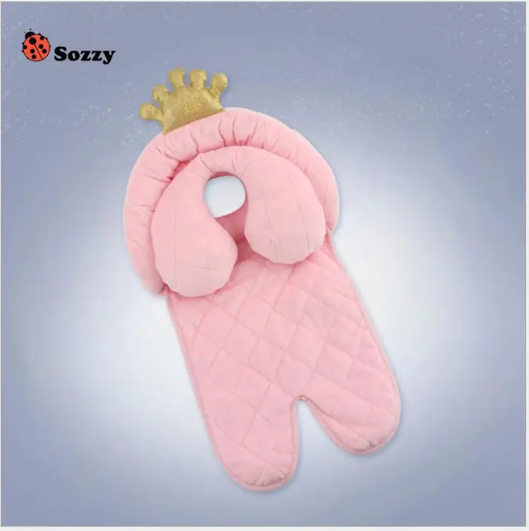 Sozzy Baby Stroller Mat with Anti Roll Pillow Cotton Child Infant Cushion for Strollers Kids Toddlers Head Body