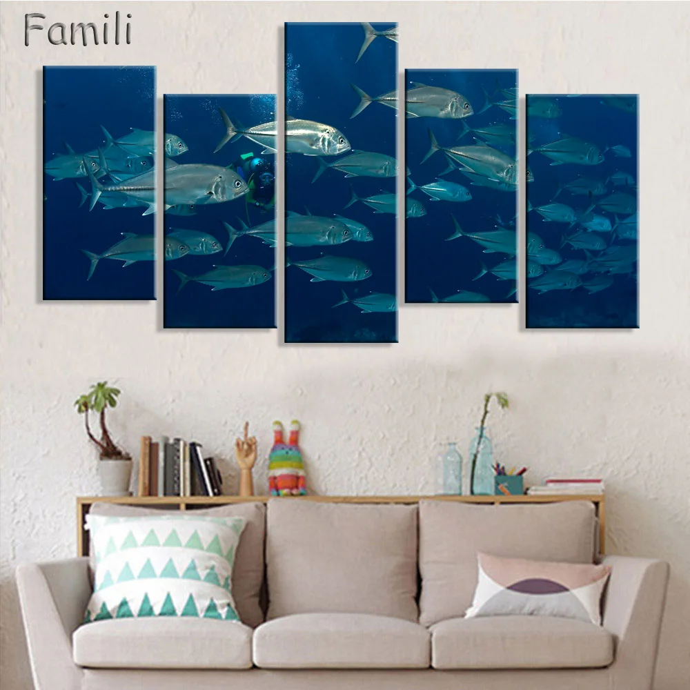 5 шт./компл. фотообои с рыбами тропические Подводные Животные мир морской волны