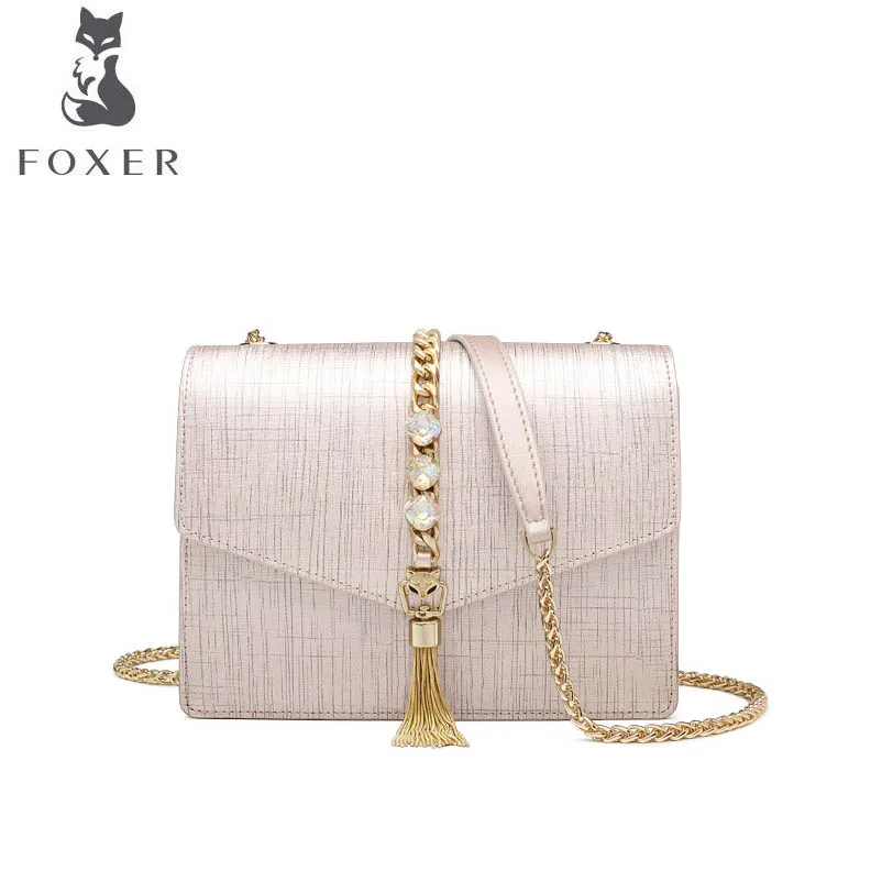 FOXER bag for women new women leather bag fashion chain tassel small bag designer women leather shoulder crossbody bag