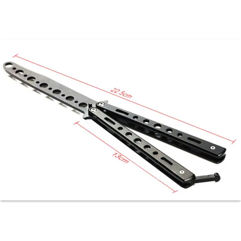 Хит черный/серебристый металлический тренировочный нож с бабочками тусклый