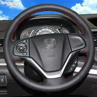 shining wheat hand stitched black leather steering wheel cover for honda crv 2012 2014