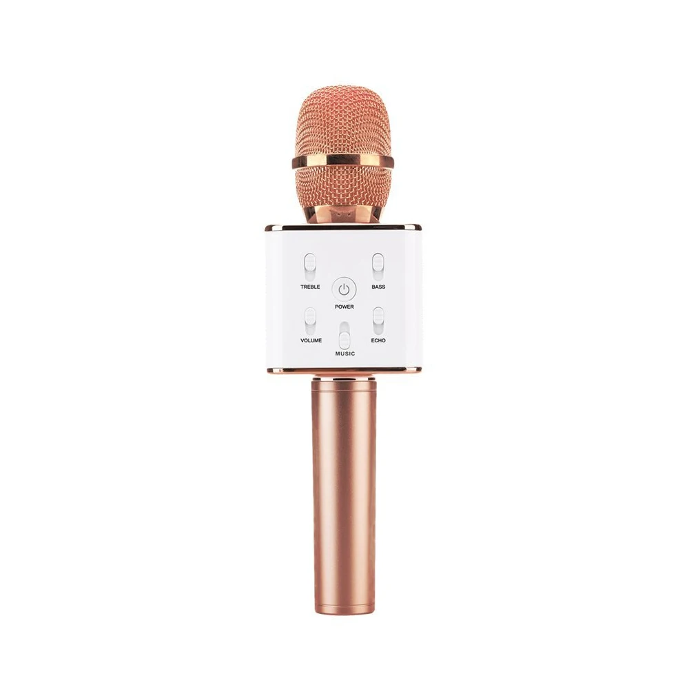 Rose Gold Классический Q7 беспроводной Bluetooth волшебный микрофон для караоке с динамиком микрофон черный чехол - Цвет: Rose Gold