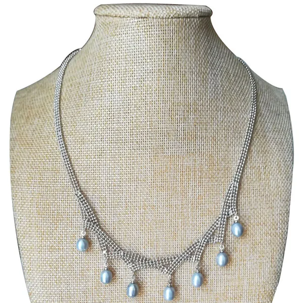 

Серебряное ожерелье с бахромой из натурального рисового жемчуга, 18 дюймов, 7-8 мм, с цепочкой на хвост