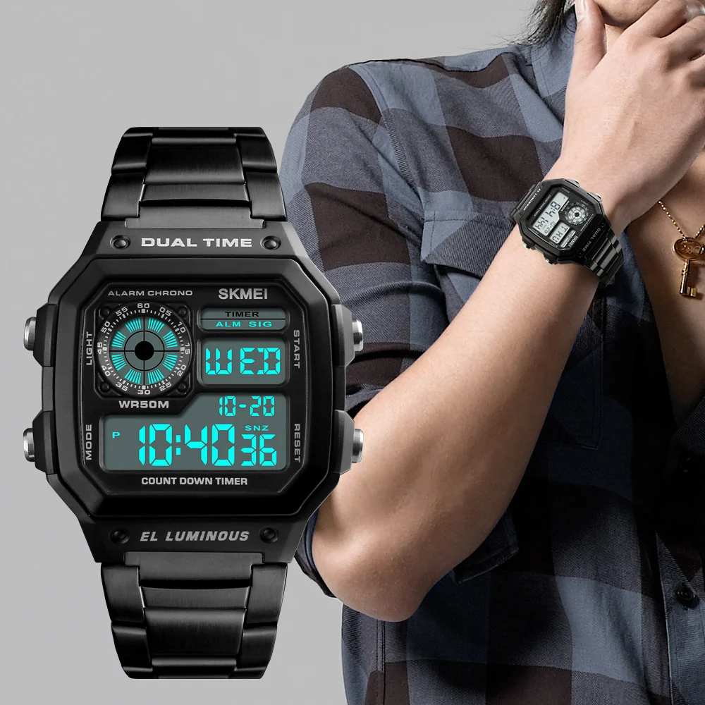 SKMEI известный для мужчин Спорт часы G Shock водостойкие нержавеющая сталь модные