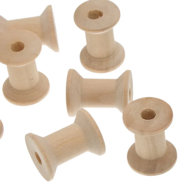10 шт. натуральный Цвет деревянный цилиндр Нитки катушки деревянные Вышивание