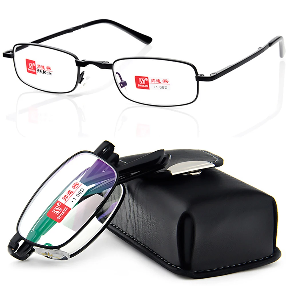 

2019 Shuaidi Pu Case Belt Portable Foldable Noble Wear Anti-reflection Coated Reading Glasses+1.0 +1.5 +2.0 +2.5 +3.0 +3.5+4.0