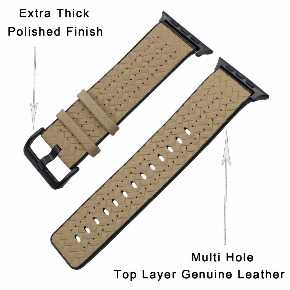 Genuine Calf Leather + TPU Rubber Watchband for iWatch Apple Watch 38mm 42mm Series 1 2 3 Wrist Band Steel Buckle Strap Bracelet | Наручные
