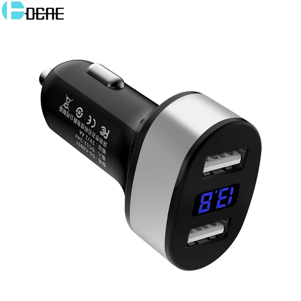 DCAE 2.4A двойной USB Автомобильное зарядное устройство цифровой светодиодный дисплей автомобильное зарядное устройство адаптер для iPhone X 8 7 6 Plus для samsung Автомобильное зарядное устройство для телефона s