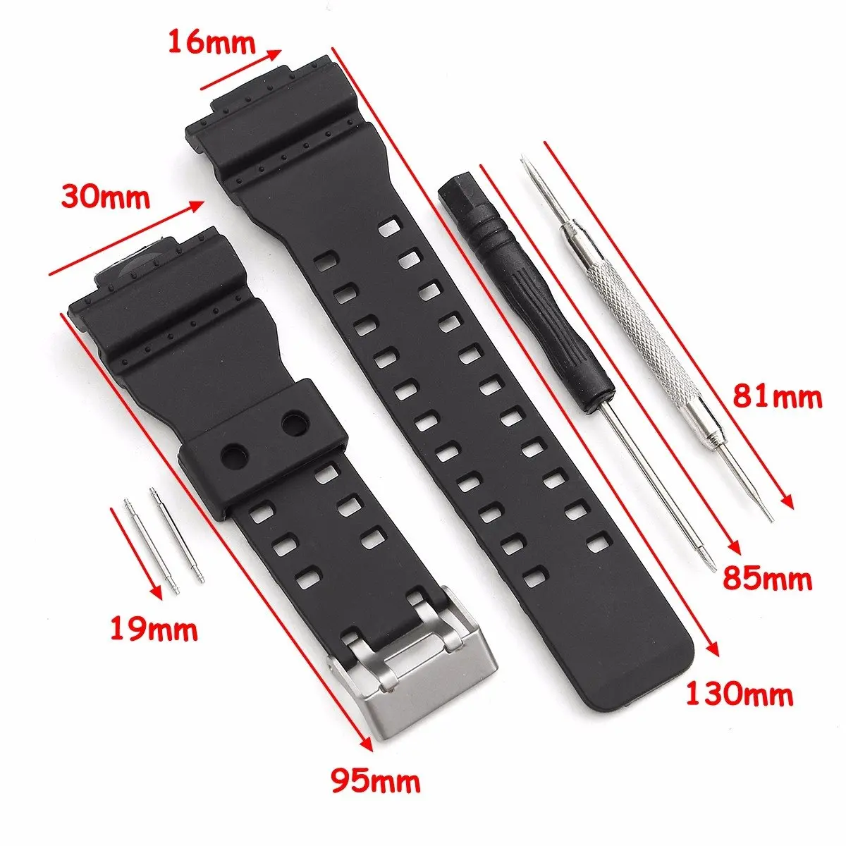 2 шт./лот черные ремешки для часов 16 мм Силиконовые Резиновые запасные набор с