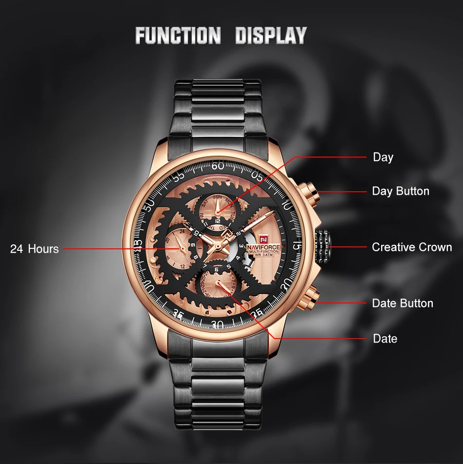 NAVIFORCE Mens Watches Top Brand Luxury Men's Casual Sport Quartz 24 Hour Date Watch Full Steel Military Wrist Male Clock | Наручные