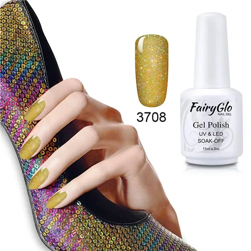 3708 FairyGlo 15 мл Bling Neno Гель-лак Блестящий Светодиодный УФ-гель для ногтей верхняя основа грунтовка штамповка эмалированная краска Гель-лак Гибридный лак - Цвет: 3708