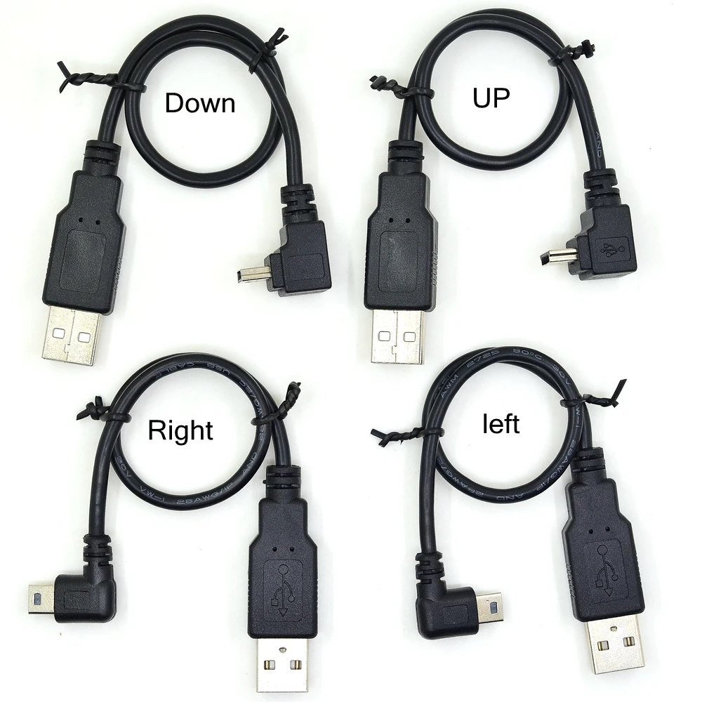 Угловой мини-USB-кабель для передачи данных с левой и правой стороны под углом 90 270