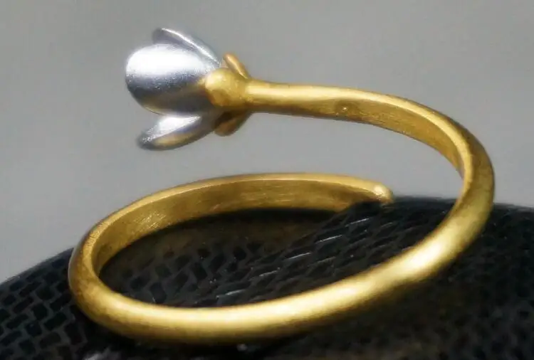 925 серебро двухцветный цвет открытие женский кольцо ювелирных изделий Цветы