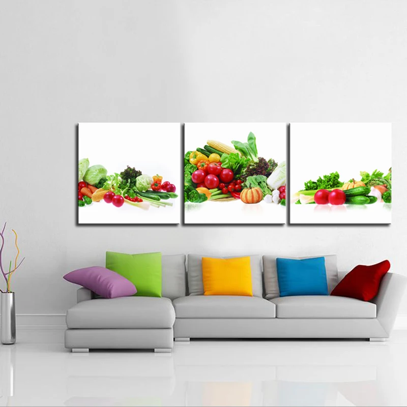 3 шт. СОВРЕМЕННЫЕ КРАСОЧНЫЕ зеленые фрукты и овощи домашний Декор стены Искусство