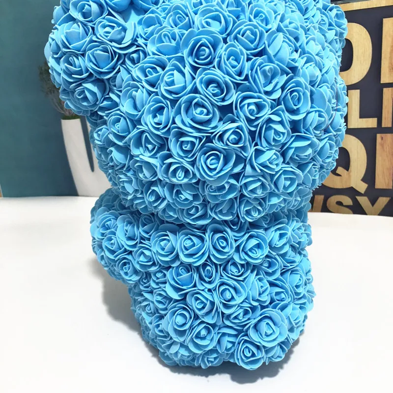 Розовый медведь с коробкой 25 см 40 цветок розы искусственный День Святого