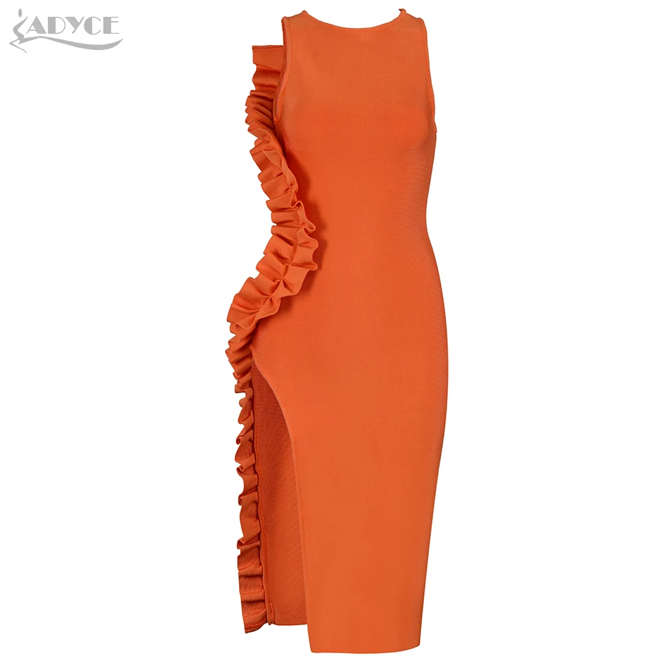 ADYCE летнее женское Бандажное платье Vestidos Verano 2019 оранжевое сексуальное облегающее
