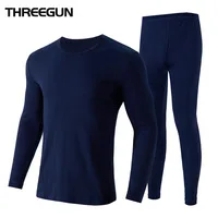 THREEGUN комплект термобелья для мужчин, высокое качество, Стеганный хлопок, легкий теплый зимний круглый вырез, базовый слой, кальсоны, набор