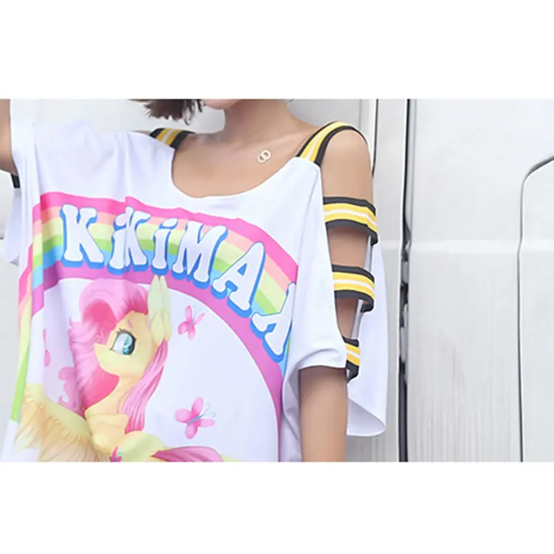 HG Tide печати сексуальный топ с открытыми плечами футболка для женщин мультфильм