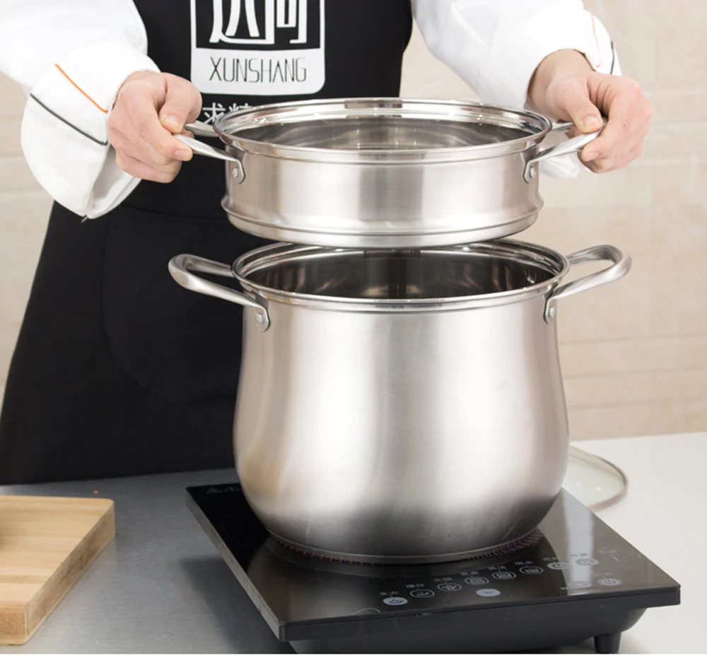 

Stock Pots Soup Pot Steamer Cooking Cookware 304Stainless Steel Pot Kitchen Multi-Function No Fumes Stock Pots Explosion-proof