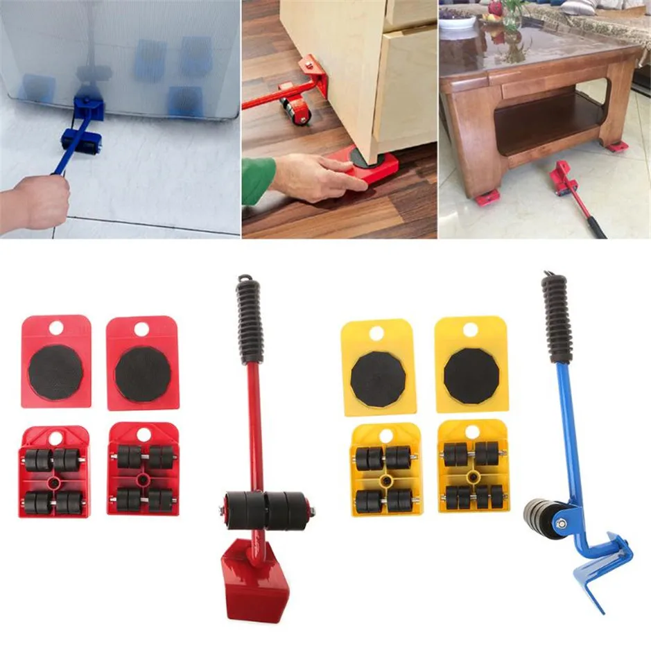 

Furniture Mover Tool Set Furniture Transport Lifter Heavy Stuffs Moving Tool 4 Wheeled Mover Roller+1 Wheel Bar Hand Tools Set