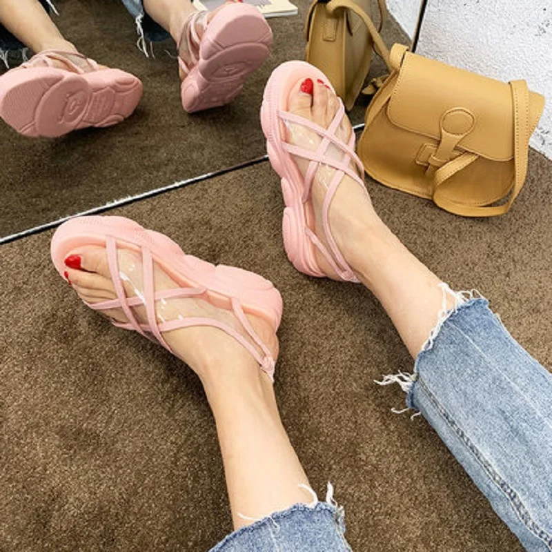 2019 хит сезона лето Женские босоножки прозрачная обувь с рифленой подошвой и