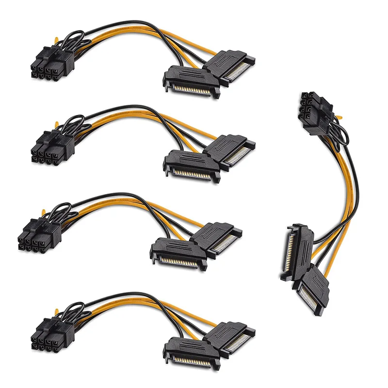Etmakit 1 шт./5 шт. двойной 15Pin SATA штекер PCIe 8Pin(6 + 2) Мужской кабель питания для
