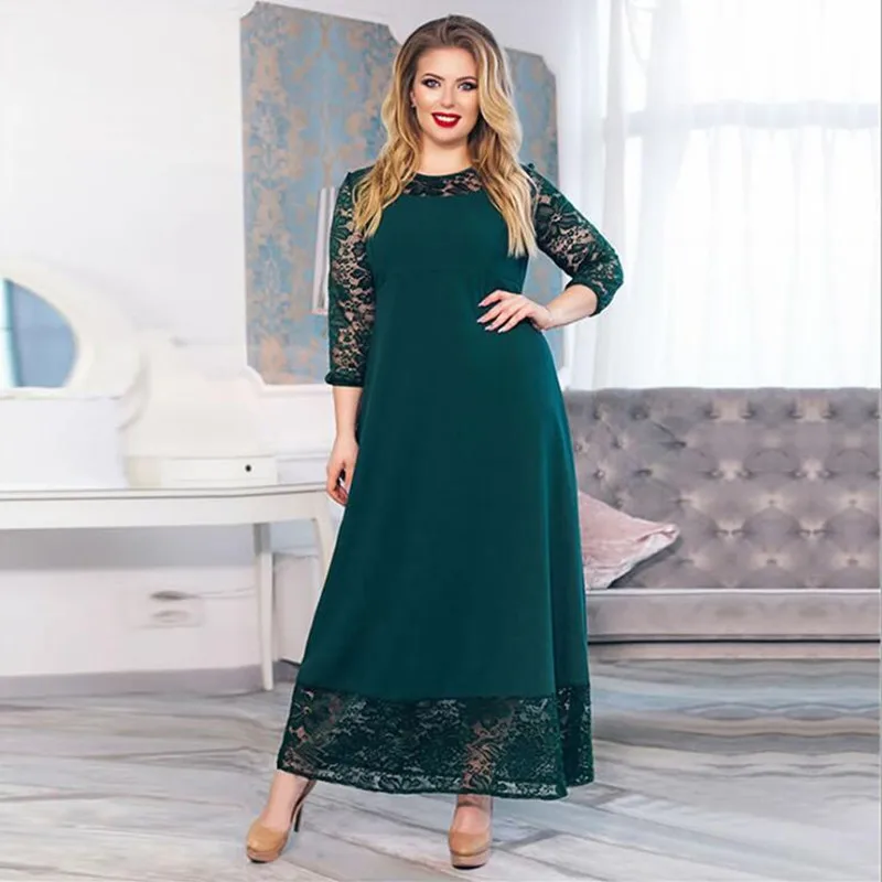 Кружевное длинное платье размера плюс 6XL, новое лоскутное Макси платье большого размера, синее платье, одежда, элегантное женское вечернее платье