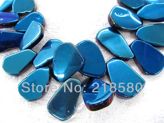 

H-TB13 16 Inch Strand Blue Titanium Quartz Crystal Freeform Shape Flat Slab Stone Pendant Beads