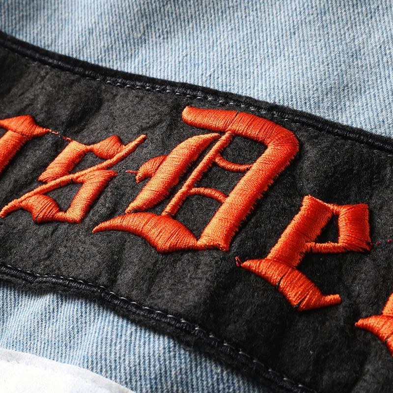 Новинка стильные мужские джинсовые куртки с вышивкой и надписями в стиле хип-хоп