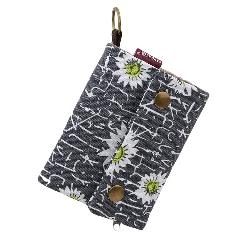 gray daisy Женский Милый Винтажный короткий кошелек с принтом, Холщовый бумажник на кнопке, держатель для карт, мягкий джинсовый женский клатч для телефона - Цвет: gray daisy