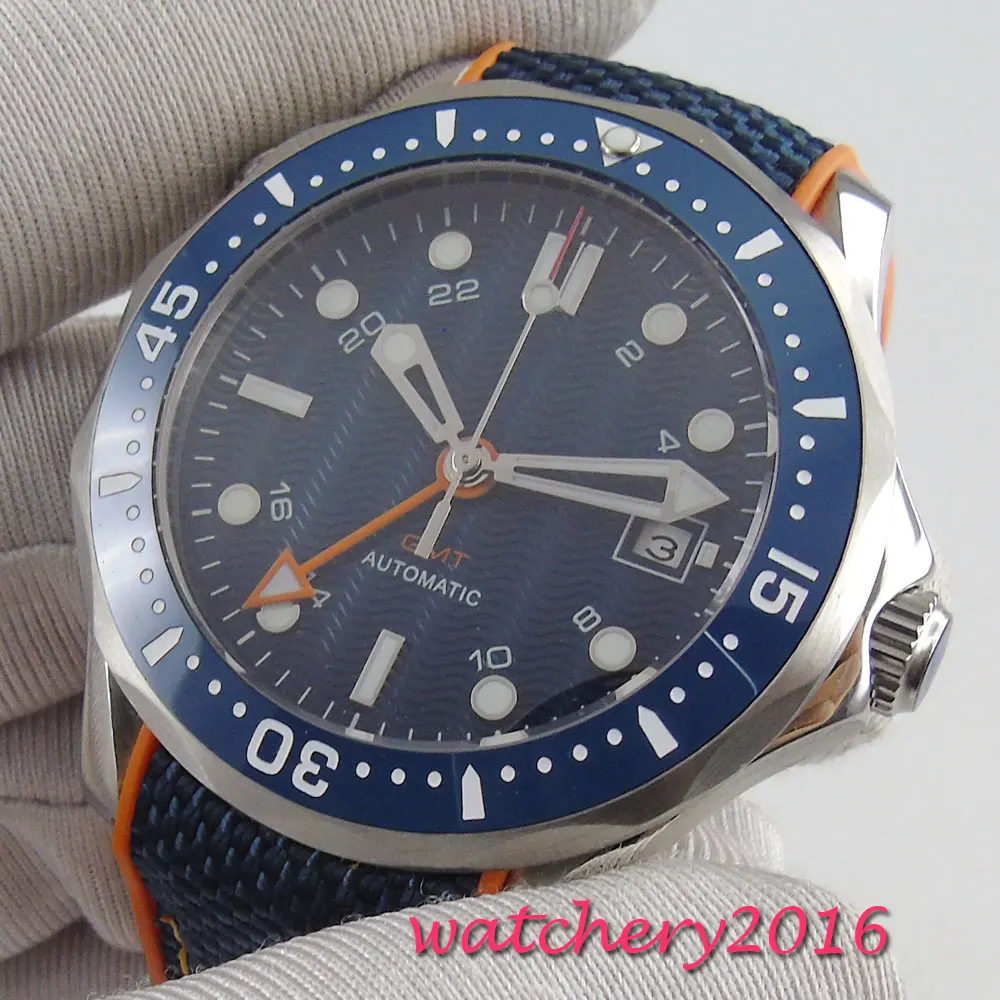 Мужские механические Автоматические часы с синим циферблатом и сапфировым