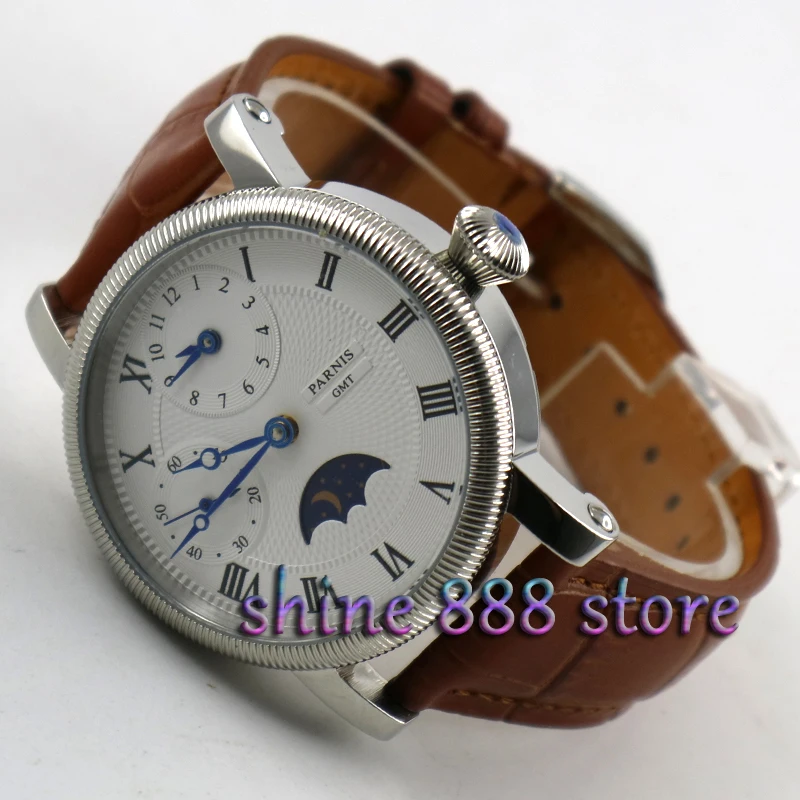 Часы наручные Parnis мужские с белым циферблатом роскошные ручным заводом