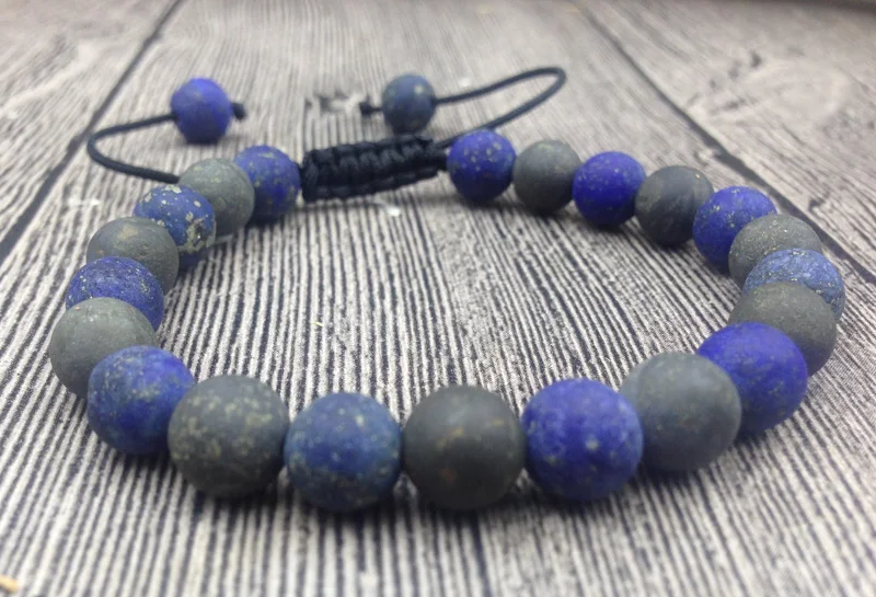 YA2876 Matte Pyrite Lapis 8mm Beads Knot Adjustable Bracelet | Украшения и аксессуары