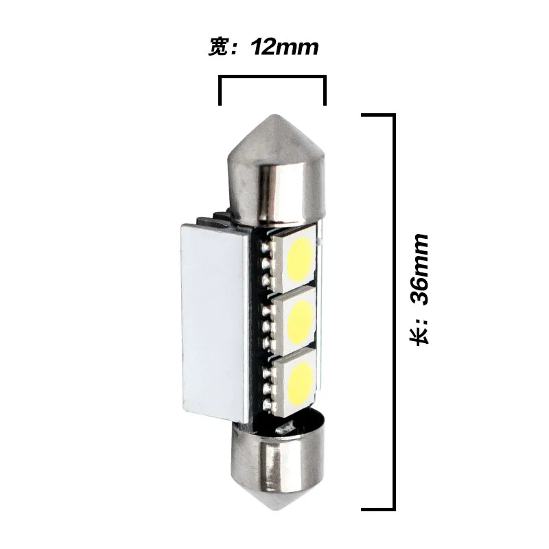 Автомобильные лампы для номерного знака с ошибкой CANBUS, светодиодные, белые/синие/красные, 3 SMD 5050 LED 3SMD, 100 шт. 36 мм, лампы для люстр, 12 В, 100X включено.