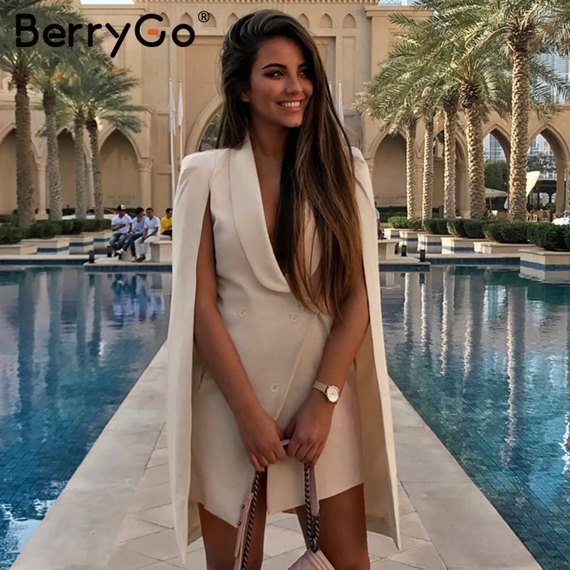 BerryGo элегантный офисный дамский плащ Блейзер платья сексуальный v образный вырез