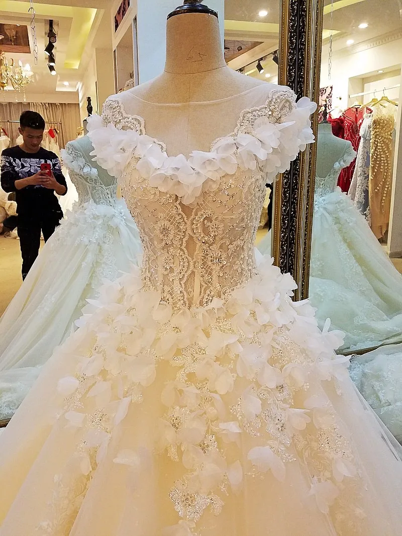 LS88321 свадебное платье100% реальные фотографии показывают большой хвост специальные свадебные платья кружева бальное платье корсет назад свадебные платья