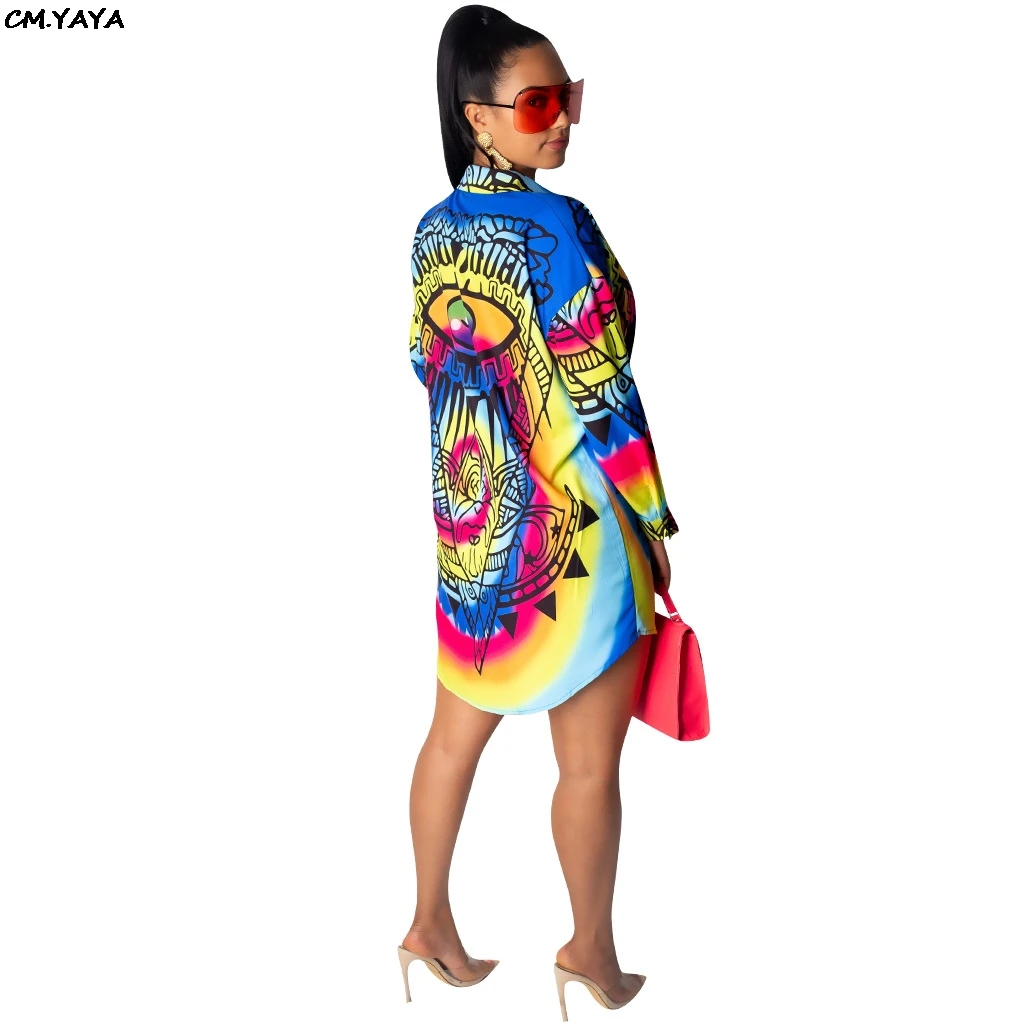 2019 women new summer cartoon animal print long sleeve button upp above knee blouses &amp shirts dress vintage vestidos GL8021 | Женская