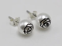 10 pairs painted rose flower 8mm ball pearl ear stud earring pierced jewelry
