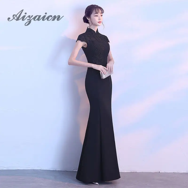 Vestido Восточный Свадебные платья длинные черные Русалка китайский вечерние