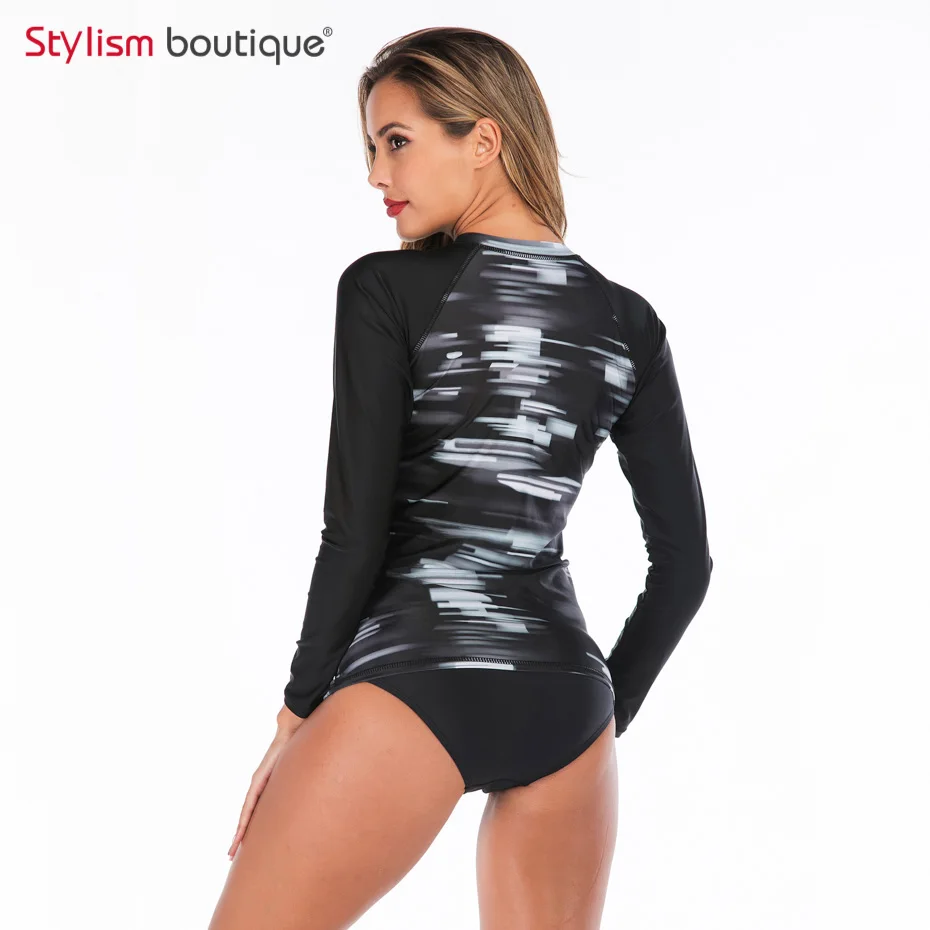 New Rashguard Padded Long Sleeve Swimsuit Surfing Rash Guard Women Two Piece Swimwear Separate Tankini Sport Bathing Suit