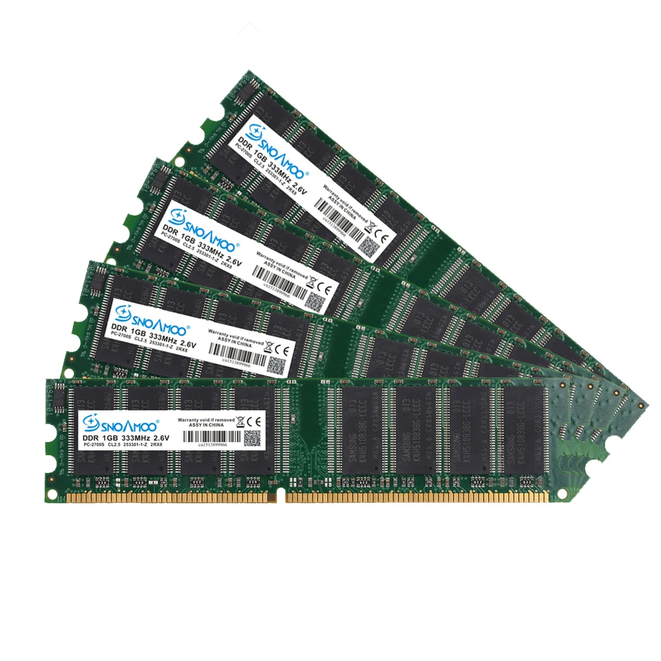 Оперативная память для настольного ПК SNOAMOO DDR1 DDR 1 Гб PC2700/3200 333 МГц/400 МГц 184Pin CL2.5 DIMM