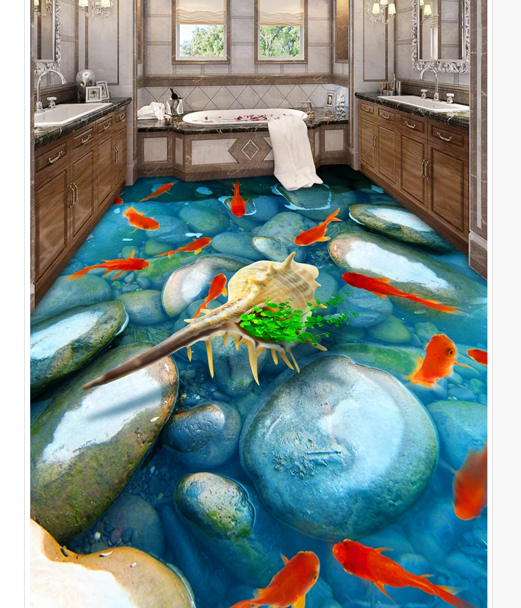 Самоклеящиеся 3D обои из ПВХ для украшения дома реки воды золотой рыбки ванной