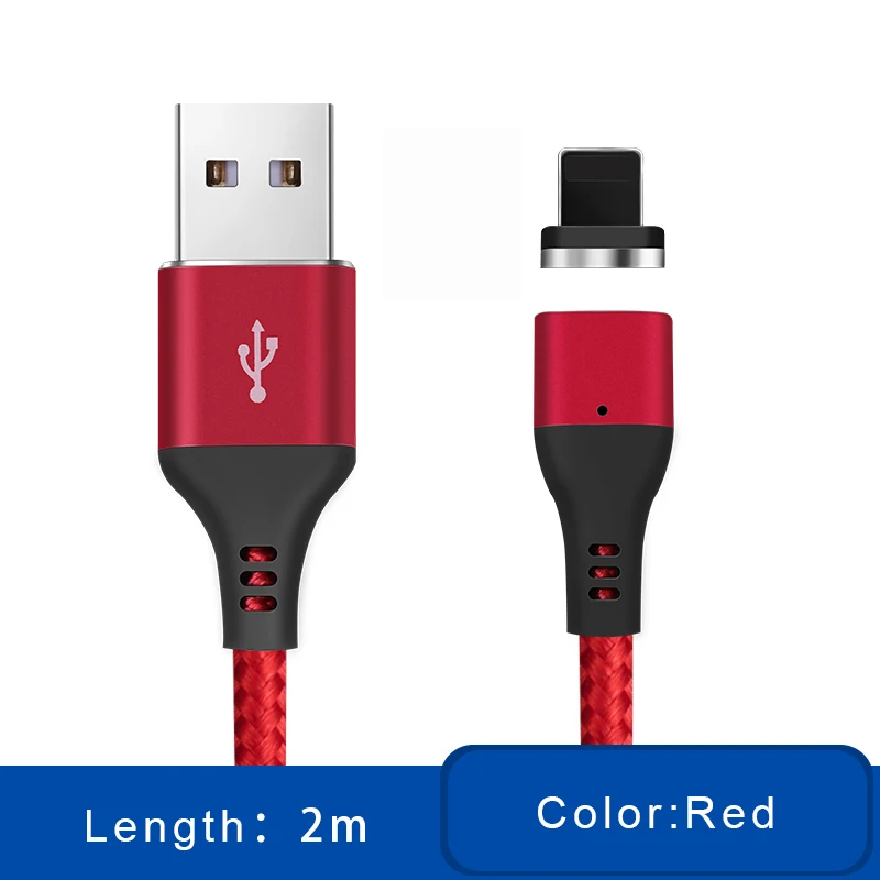 Магнитный кабель для быстрой смены 3A Micro usb type C для iPhone 6S 6 s 7 8 Plus X XR Xs Max iPad Android type-C 1 м 2 м длинный провод - Цвет: Red 2m