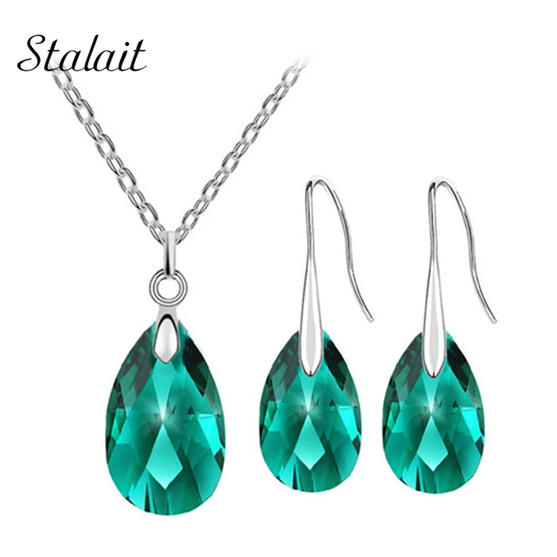 

Summer beach party wedding bridal Austrian Crystal tear drop pendant necklace earrings jewelry sets 80335