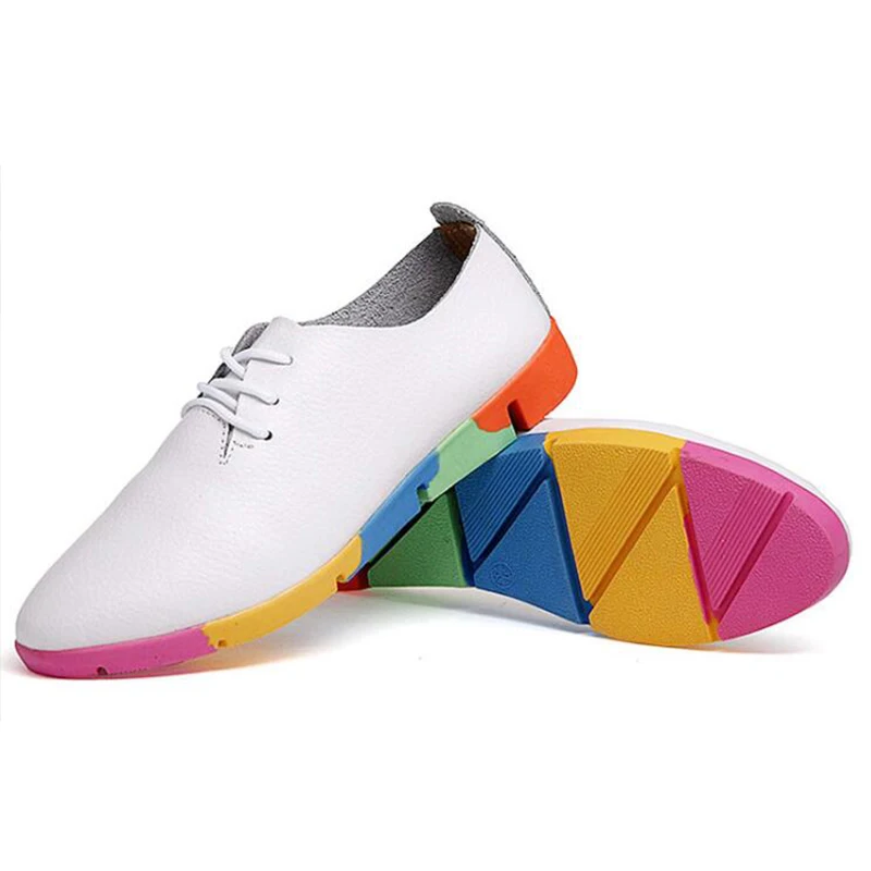 Женские кожаные туфли на шнуровке заостренный носок мягкая подошва разноцветные