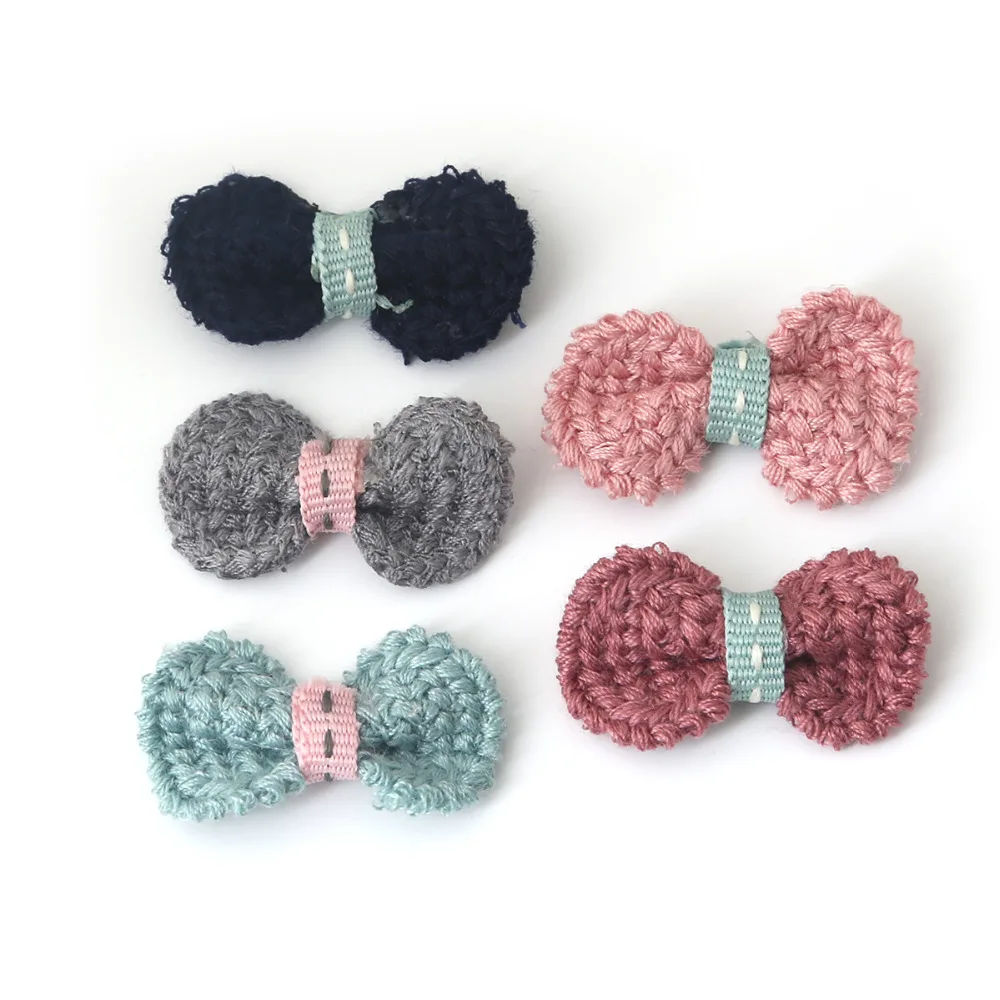 20 шт./лот Милая атласная лента шерстяные заколки для волос с бантом аппликация