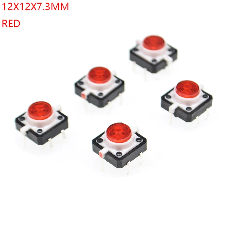10 шт. 12x12x7.3мм 4PIN dip Такт кнопочный переключатель с красным светом led микро ключ